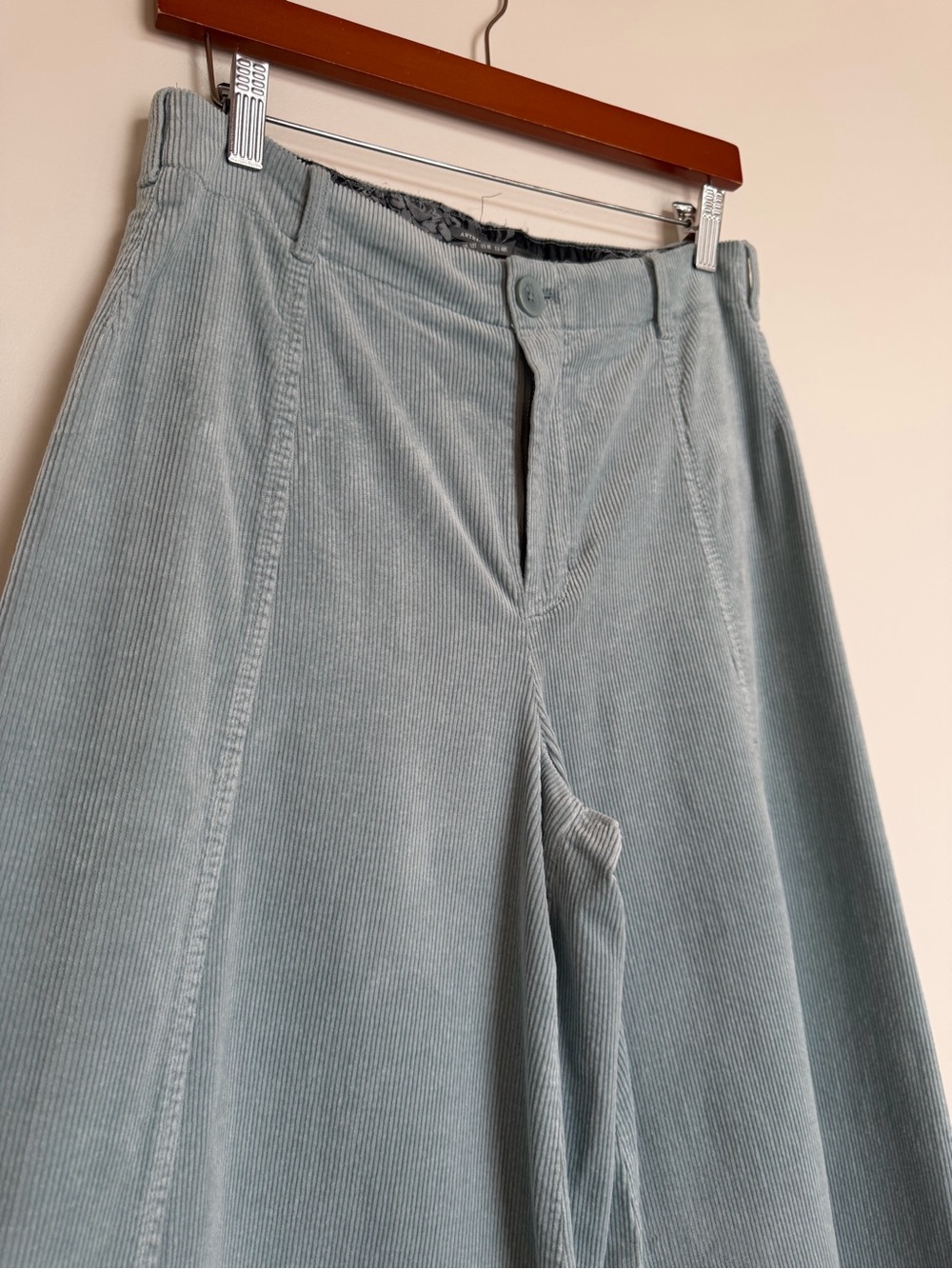 Anthropologie Ultra Wide Leg Corduroy Palazzo Trousers Pants Light Blue Size 8T - Picture 6 of 14